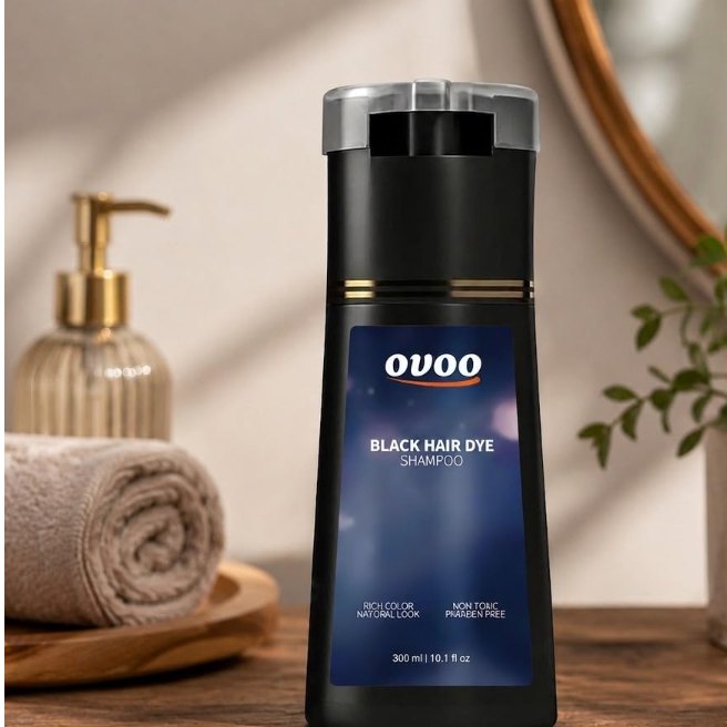OVOO Black Hair Dye Shampoo 300 ml bottle